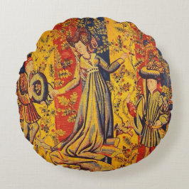 Italienisch Rot Gelb Chinoiserie Rundes Kissen