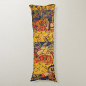 Italienisch Rot Gelb Chinoiserie Seitenschläferkissen (Vorderseite Vertikal)