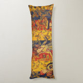 Italienisch Rot Gelb Chinoiserie Seitenschläferkissen (Rückseite (Vertikal))