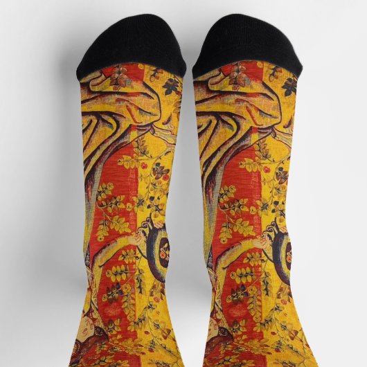Italienisch Rot Gelb Chinoiserie Socken (Oben)