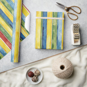 Italienisch Rot Grün Blau Gelb Streifen Geburtstag Geschenkpapier
