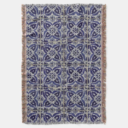 Italienisch-rustikale Tiles Azulejo Blue White Geo Decke (Vorderseite Vertikal)