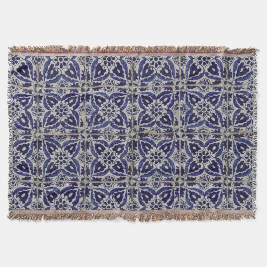 Italienisch-rustikale Tiles Azulejo Blue White Geo Decke (Vorderseite)