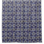 Italienisch-rustikale Tiles Azulejo Blue White Geo Duschvorhang (Vorderseite)