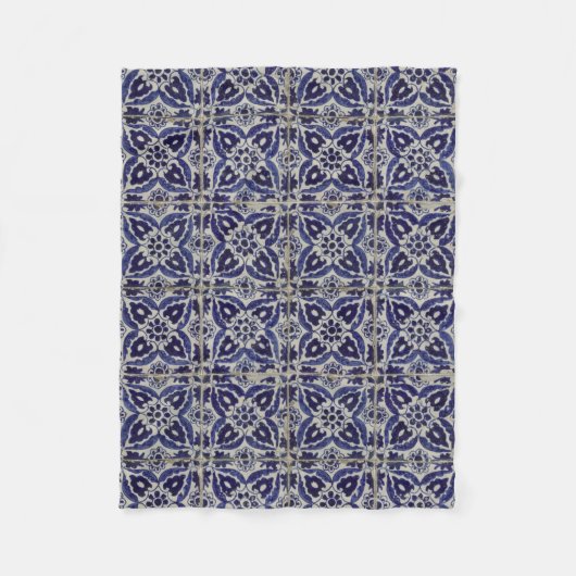 Italienisch-rustikale Tiles Azulejo Blue White Geo Fleecedecke (Vorderseite)