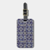 Italienisch-rustikale Tiles Azulejo Blue White Geo Gepäckanhänger (Vorderseite vertikal)