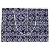 Italienisch-rustikale Tiles Azulejo Blue White Geo Große Geschenktüte (Rückseite)