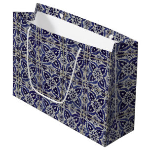 Italienisch-rustikale Tiles Azulejo Blue White Geo Große Geschenktüte