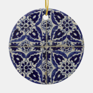 Italienisch-rustikale Tiles Azulejo Blue White Geo Keramik Ornament