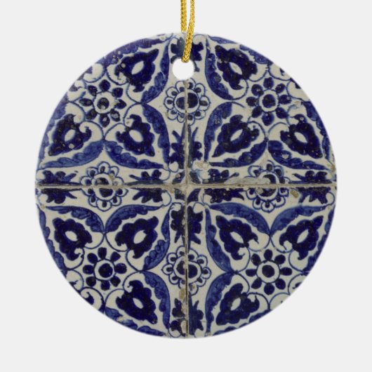 Italienisch-rustikale Tiles Azulejo Blue White Geo Keramik Ornament (Vorne)