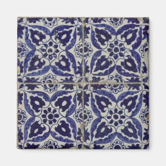 Italienisch-rustikale Tiles Azulejo Blue White Geo Magnet (Vorne)