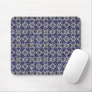 Italienisch-rustikale Tiles Azulejo Blue White Geo Mousepad