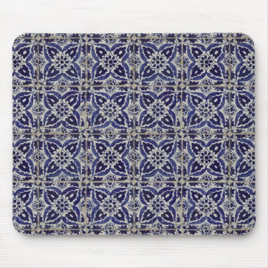 Italienisch-rustikale Tiles Azulejo Blue White Geo Mousepad (Vorne)