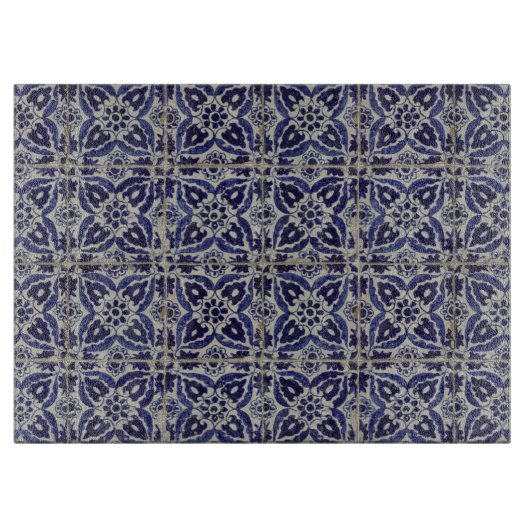 Italienisch-rustikale Tiles Azulejo Blue White Geo Schneidebrett (Vorderseite)