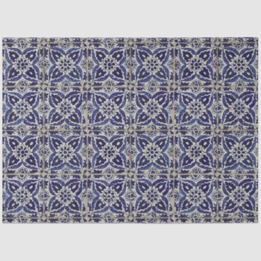 Italienisch-rustikale Tiles Azulejo Blue White Geo Seidenpapier (Vorderseite)