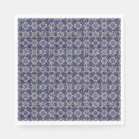 Italienisch-rustikale Tiles Azulejo Blue White Geo Serviette (Vorderseite)