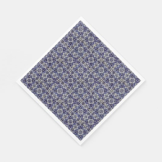 Italienisch-rustikale Tiles Azulejo Blue White Geo Serviette (Ecke)