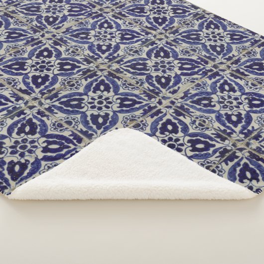 Italienisch-rustikale Tiles Azulejo Blue White Geo Sherpadecke (3/4)
