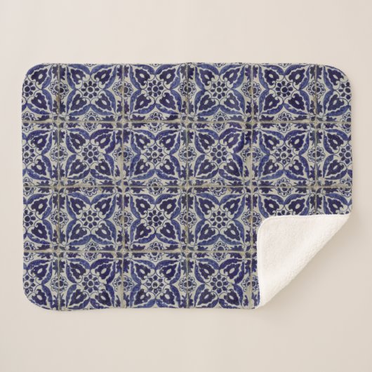 Italienisch-rustikale Tiles Azulejo Blue White Geo Sherpadecke (Vorderseite (Horizontal))