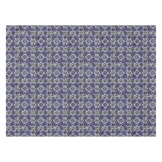 Italienisch-rustikale Tiles Azulejo Blue White Geo Tischdecke (Vorderseite (Horizontal))
