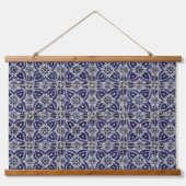 Italienisch-rustikale Tiles Azulejo Blue White Geo Wandteppich Mit Holzrahmen (Vorne)