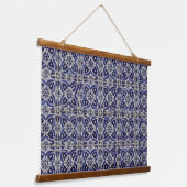 Italienisch-rustikale Tiles Azulejo Blue White Geo Wandteppich Mit Holzrahmen (Gewinkelt)