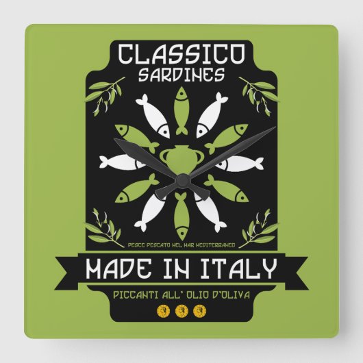 Italienisch Sardine Art Print Kitchen Geschenk Quadratische Wanduhr (Vorderseite)