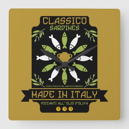 Italienisch Sardinien Art Printing Kitchen Geschen Quadratische Wanduhr (Vorderseite)