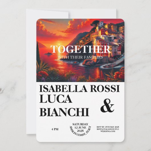 Italienisch Sunset Coastal Bold Wasserfarbe Landsc Einladung (Vorderseite)