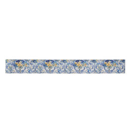 Italienisch Tile Blue n White Yellow Flowers Decou Satinband