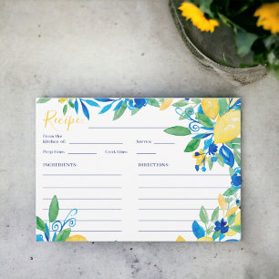 Italienisch zitronenblaue Floralschrift Brautrezep Begleitkarte