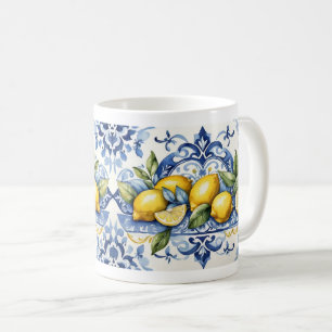 Italienische Amalfi-blaue Fliesen und Zitronen Kaffeetasse