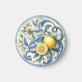 Italienische Amalfi-blaue weiße Fliesen Zitronen Magnet