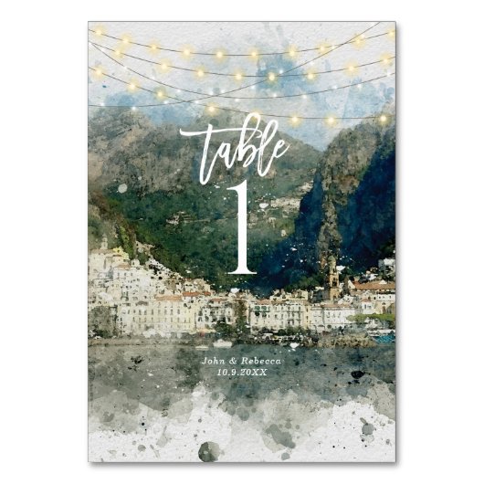 Italienische Amalfi Tischnummer Hochzeitskarte (Rückseite)