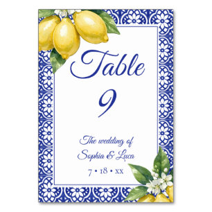 Italienische Amalfi-Zitronenblaue Fliesentisch-Num Tischnummer