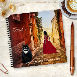 Italienische Art Lady in Red Niedlich Tuxedo Cat N Notizblock