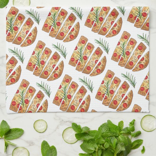 Italienische Bäckerei Focaccia Olivenöl Brot Tomat Geschirrtuch (Gefaltet)