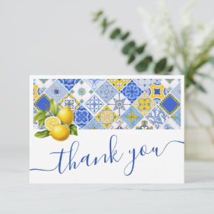 Italienische blaue Fliesen Lemonsommer-Junggeselli Dankeskarte