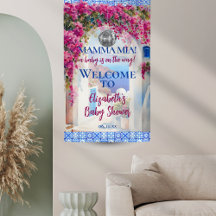 Italienische blaue Fliesen rosa Blumen Mamma Mia P