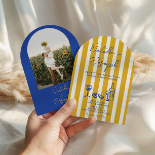 Italienische blaue gelbe geschriebene Foto-Bogen-H Einladung