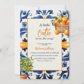 Italienische Blauer Tile Süsse Orange Citrus Baby Einladung (Vorderseite)