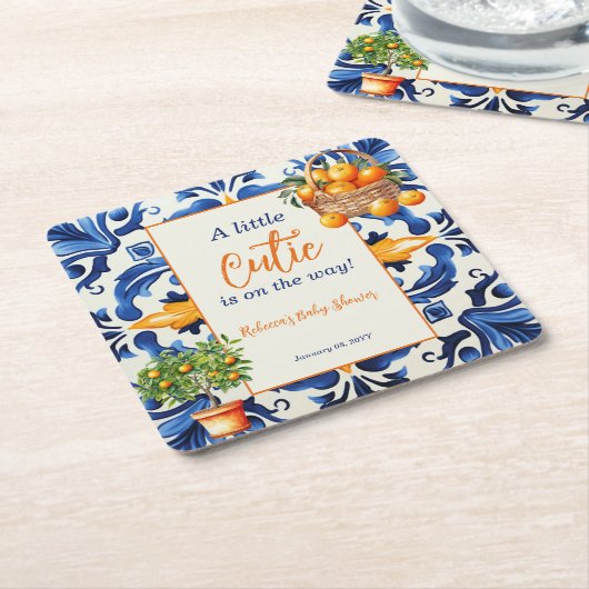 Italienische Blauer Tile Süsse Orange Citrus Baby Rechteckiger Pappuntersetzer (angewinkelt)