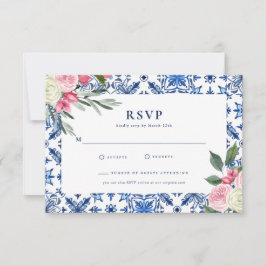 Italienische Blue Floral Mamma Mia Response Card RSVP Karte