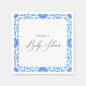 Italienische Blue Tile Baby Dusche Minimalistisch Serviette (Vorderseite)