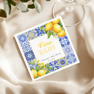 Italienische Blue Tile Citrus Lemon Babydusche Serviette