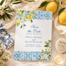 Italienische Blue Tiles und Lemon Save the Date Ca