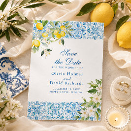 Italienische Blue Tiles und Lemon Save the Date Ca