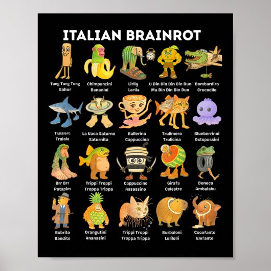 Italienische Brainrot Meme für Kinder Jungen Männe Poster (Vorne)