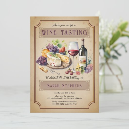 Italienische Charcuterie Weinprobe 21. Geburtstag Einladung (Stehend Vorderseite)