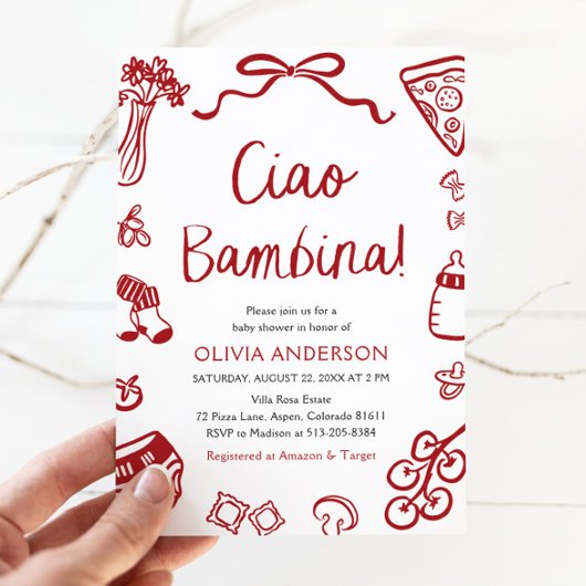 Italienische Ciao Bambina Girl Whimsical Baby Dusc Einladung